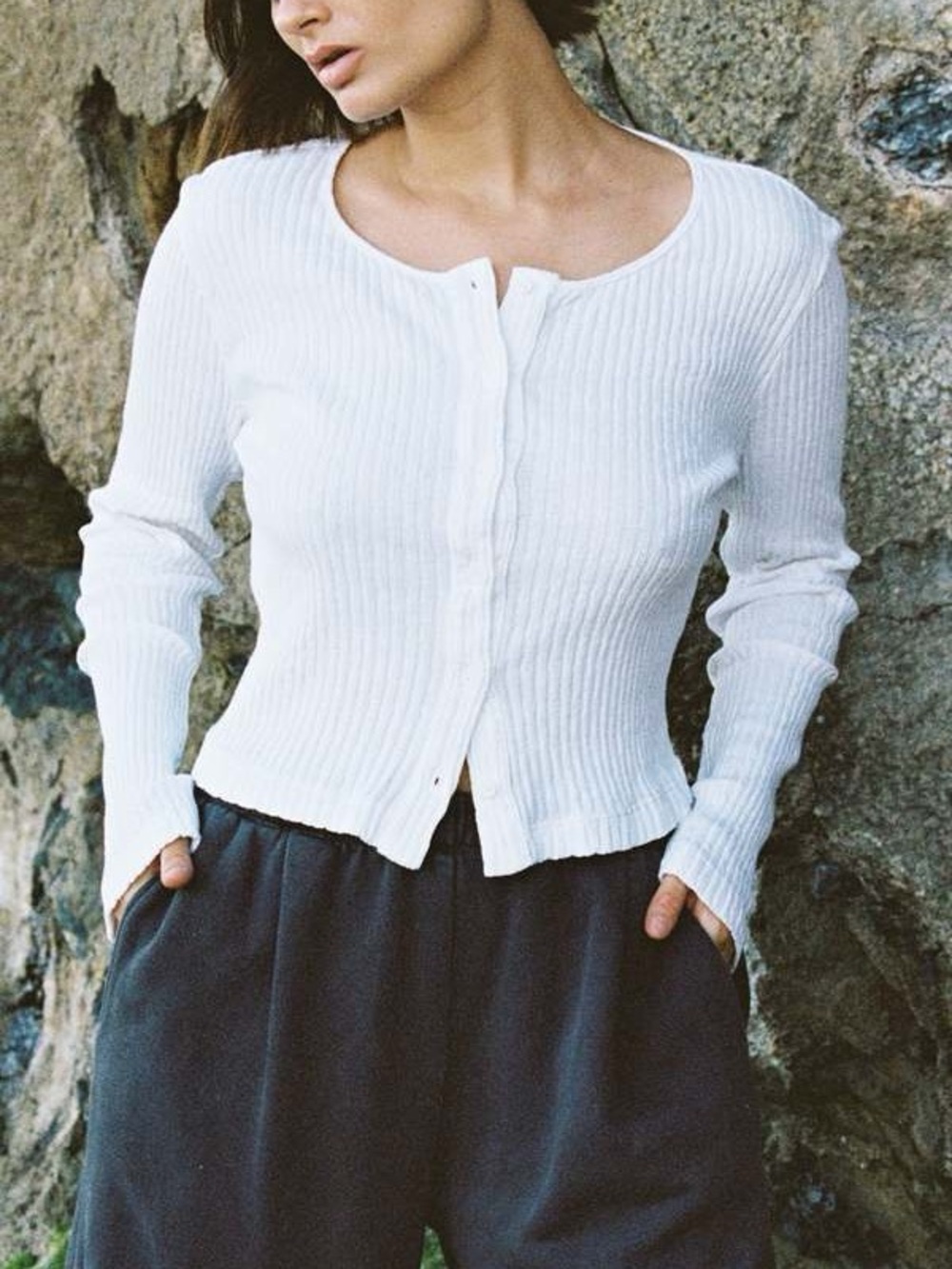 LA Relaxed Pointelle Cardigan — Organic Cotton